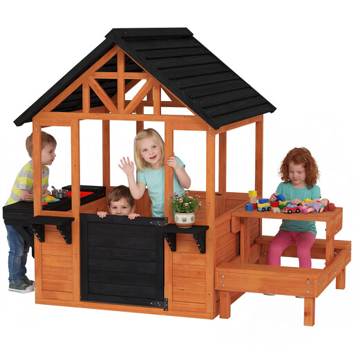 AIYAPLAY Wooden Playhouse with Table and Benches