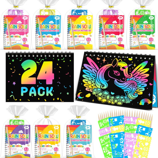 Rainbow Scratch Art Notebooks Kit Pack of 24