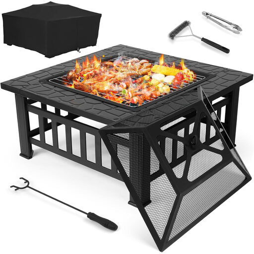 3-in-1 Fire Pit with Spark Guard and Grill Grate