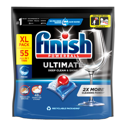 Finish Ultimate Deep Clean & Shine Dishwasher Tablets, Fresh, 55 Tabs