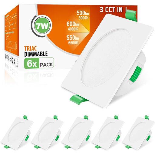 Dimmable Square Recessed LED Spotlight, 230V, IP44