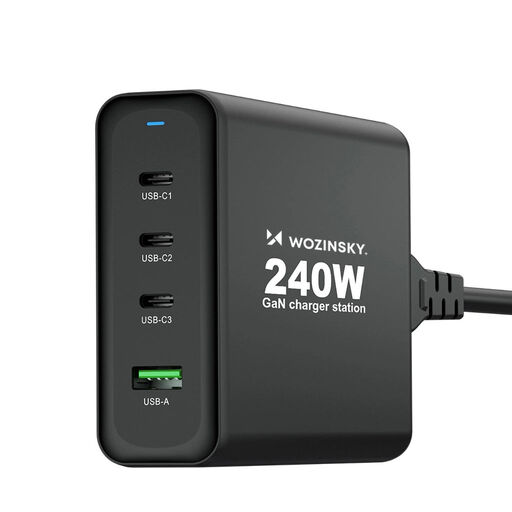 Wozinsky WGCSB 240W GaN Wall Charger USB-A / 3x USB-C - Black