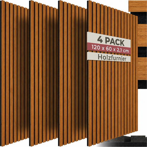 Premium Walnut 3D Wood Slat Acoustic Panels (Set of 4)