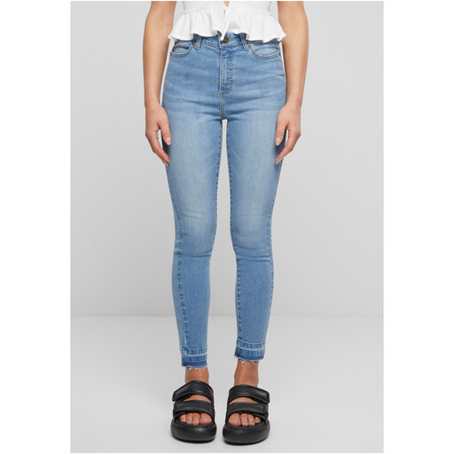 Urban Classics Ladies Skinny High Waist Open Hem Jeans Clearblue Bleached