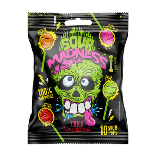 Sour Madness Lollipops, 100 g Bag