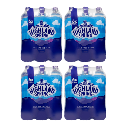 Four Highland Spring still-water packs of six 1.5L bottles
