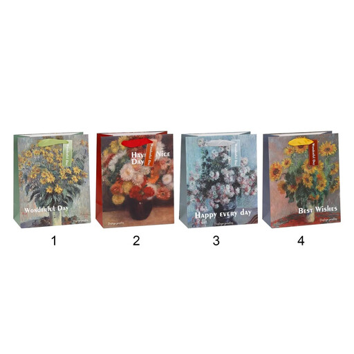 An assortment of large floral gift bags with different flower designs