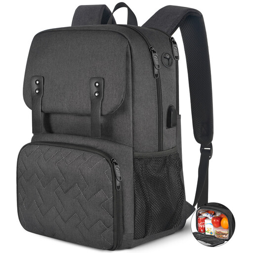 Black and grey lunch backpack with USB port