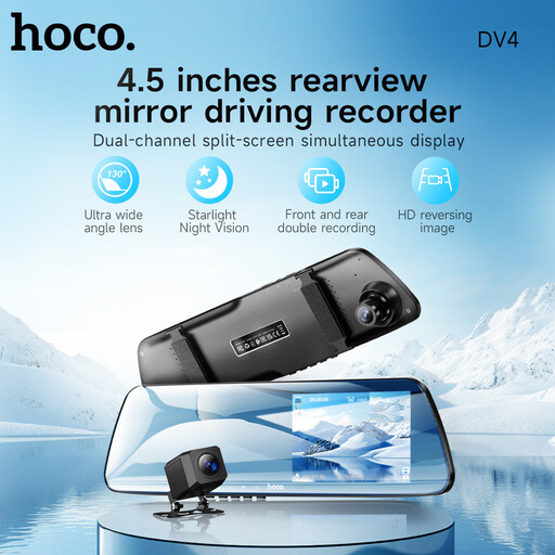HOCO DV4 4.5-inch rearview mirror driving recorder(dual-channel)