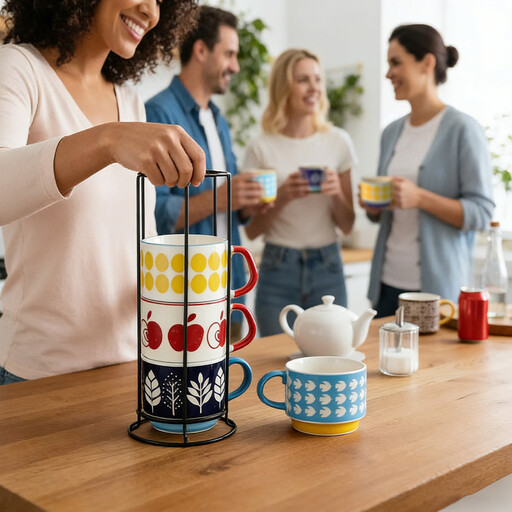 Set of 4 Ceramic Mugs with Fun Patterns