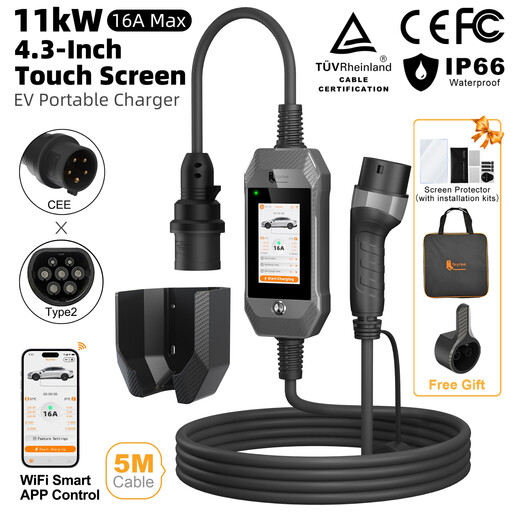 feyree Type 2 EV Charger 11kW 16A 3P Touch Screen 4.3inch Smart WIFI APP Control EVSE Portable Charging Box for Car Charger