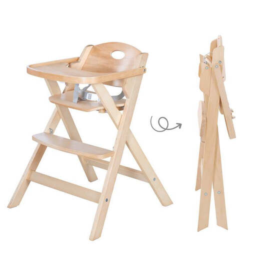 roba Folding High Chair, Natural Wood with Tray