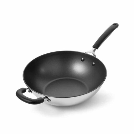 Prestige Made to Last Non-Stick Stainless Steel Induction Stirfry pan with helper handle - 29cm