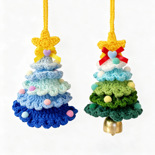2Pcs Crochet Christmas Ornaments Knitted Christmas Tree Shape Ornaments