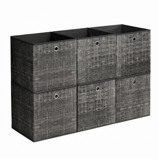 JOYFURNOS Set of 6 Non-Woven Fabric Organiser Boxes Rustic Brown and Black
