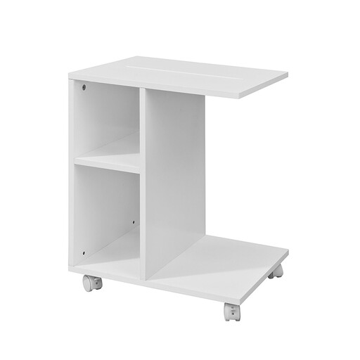 SoBuy C-f?rmiger Sofa-Beistelltisch mit 2 Ablagen & Tablet-Halter, moderner Couchtisch auf Rollen für Wohnzimmer, Wei?