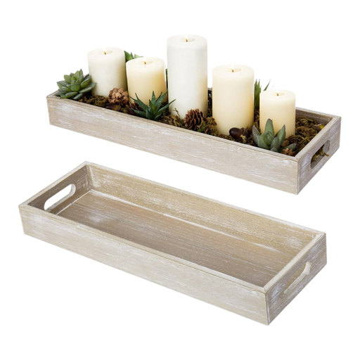 MyGift 16 x 6 Inch Rustic Torched Brown Wood Decorative Trays