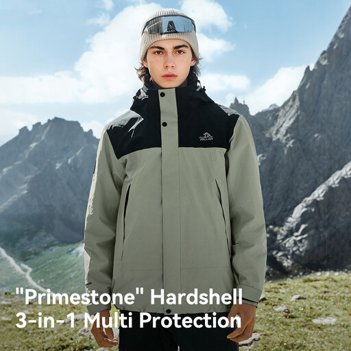 PELLIOT Fleece-lined Splicing colour jacket for Men Manmu Black + Green XL Camping Travel Waterproof Durable