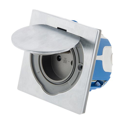 Zenitech Prise de Sol 16A 2P+T - Finition Aluminium Brossé - IP55 Simple