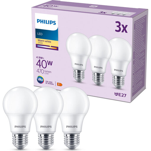 Philips LED Matte Bulb 40 W E27 Warm White 3-Pack