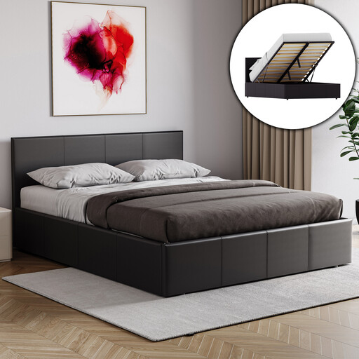 Vida Designs Ottoman Bed Frame Lisbon Faux Leather Black Double