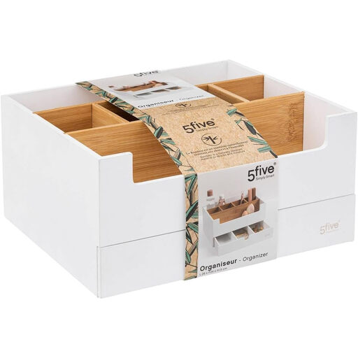 5five Natureo MDF Organizer with Bamboo - 1 Drawer, 26 x 24 x 13 cm, White