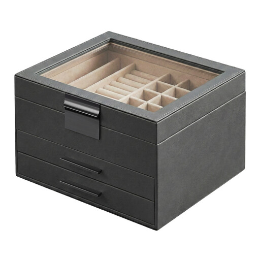 Ochama Jewelry Box with Glass Lid in Grey