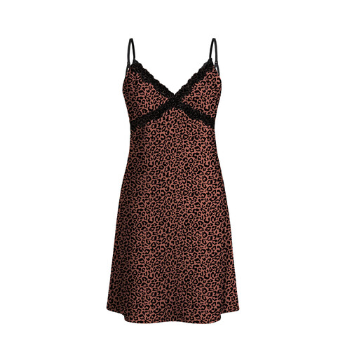 IZURIA Tr?gerkleid mit schwarzer Spitze und Leopardenmuster