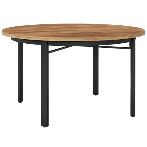 Tribesigns round dining table with wood-effect top and black metal legs
