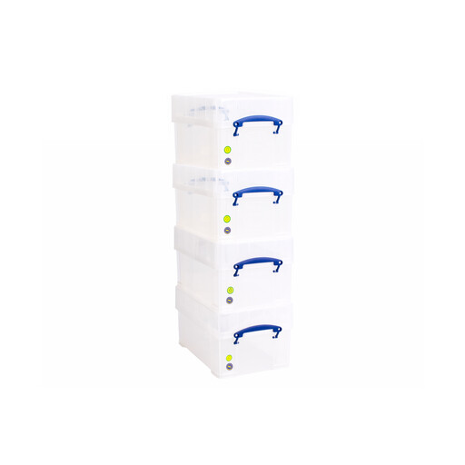 Really Useful Stackable Plastic Storage Box 9L with XL Lid Clear (Pack of 4)