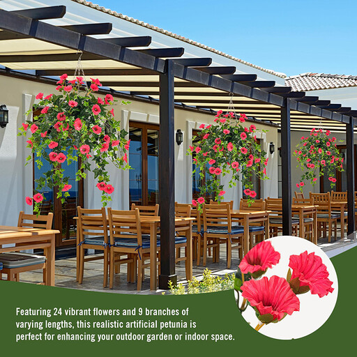 Yuejia 2Pcs 29.5in/75cm Artificial Flowers Faux Outdoor Plants Artificial Petunias for Outdoors Fake Petunias Plants Hanging Flower Patio Decor Outside Basket Realistic Silk Plant
