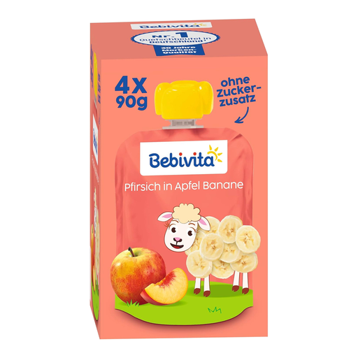 Bebivita Peach in Apple-Banana Pouches (from 1 Year) 4 x 90g