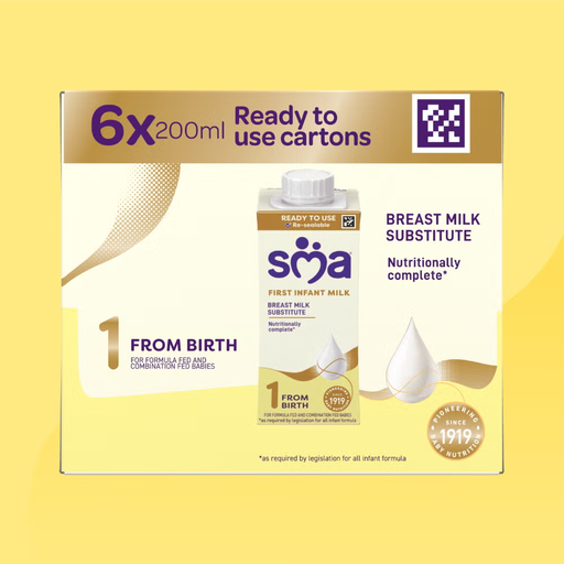 SMA 1 段初生婴儿配方奶，液态即饮型，6 瓶，每瓶 200ml