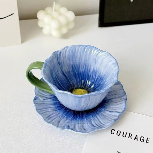 YumiPLUS Light Blue Flower Coffee Cup Set