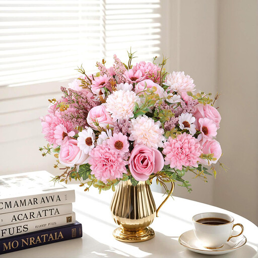 Bouquet mixte de fleurs artificielles roses