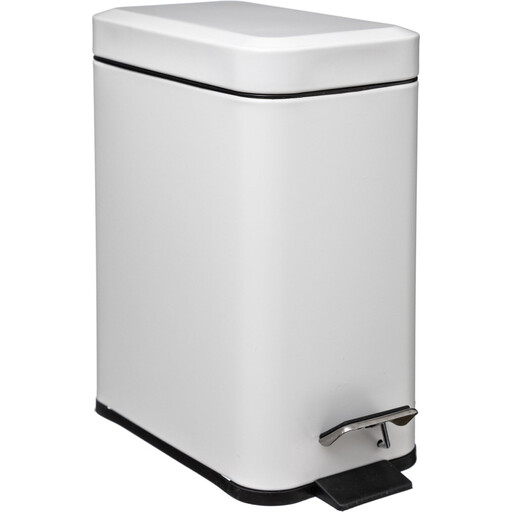 5five Rectangular Metal Pedal Bin - White, 5 L