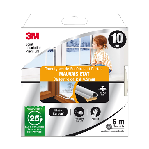 3M Premium Weatherstrip for Poor Condition White 6m