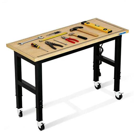 LARBANKE 120cm Height Adjustable Work Bench with power outlet and wheels