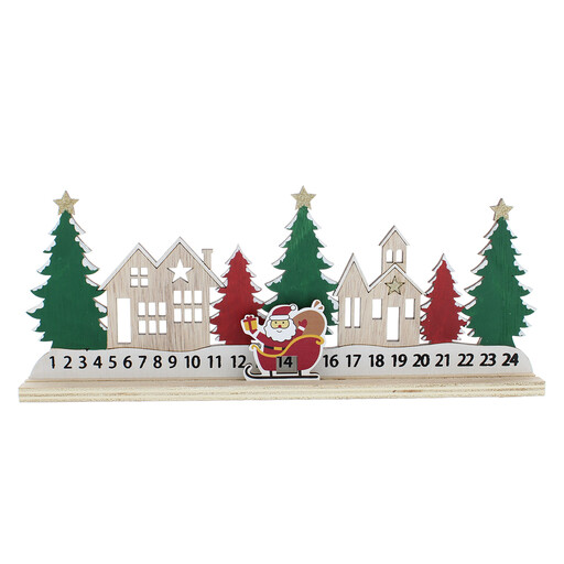节日 30cm 红绿木质 Advent 日历，配站立式圣诞老人