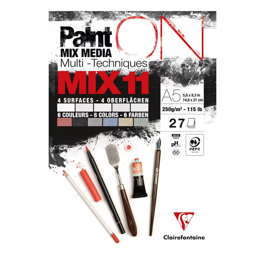 CLAIREFONTAINE PaintON MIX11 Bloc 27F Assortiment 5B×3F + 6C×2F A5 250g