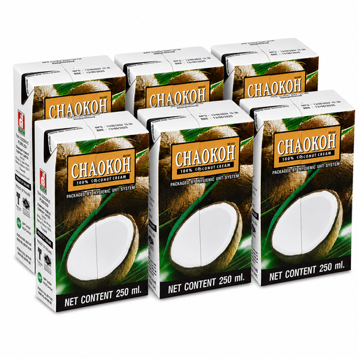 CHAOKOH Coconut Milk 18%, pack of six 250 ml containers