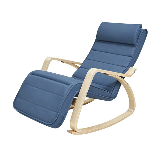 SONGMICS Schommelstoel met berkenhouten frame en blauwe bekleding