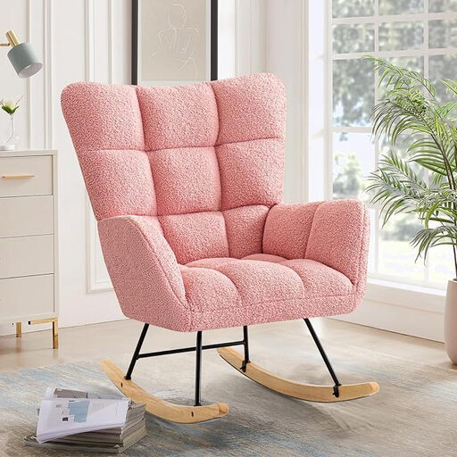 Ckaff Schaukelstuhl, Relaxsessel, Gepolsterter Sessel, Pink