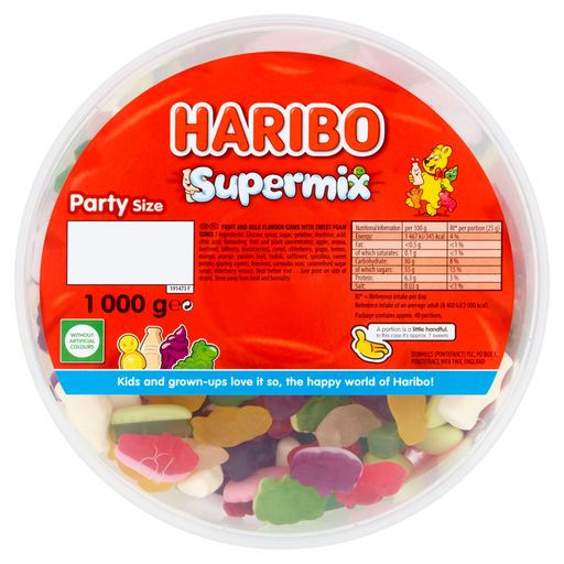 HARIBO Supermix Fruit & Milk Flavoured Jelly & Foam Sweets Tub 1 kg