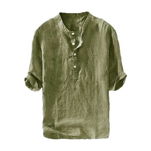 Men's Linen Henley Shirt with 3/4 sleeves