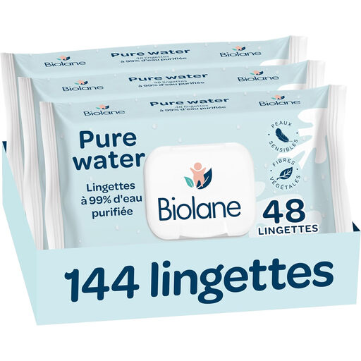 Biolane pure water baby wipes, pack of 3