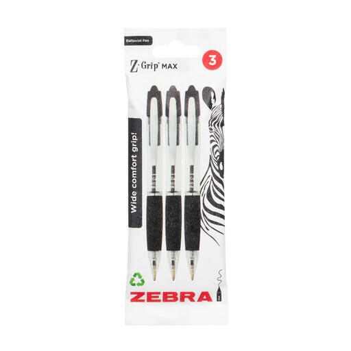Zebra Z-Grip Max Retractable Ballpoint Pen Pack of 3 - Black