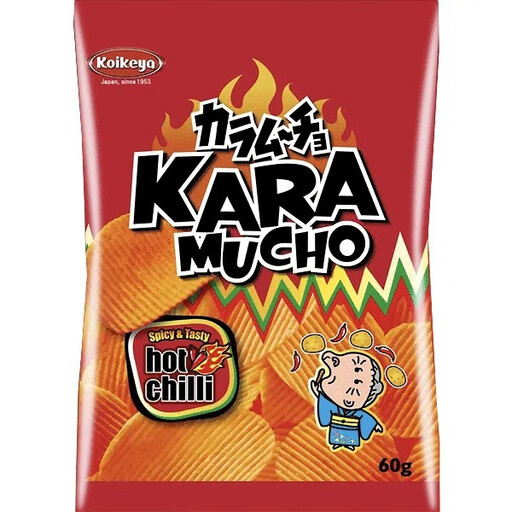 Multipack of 12 60 g bags of KOIKEYA Karamucho ridge crisps