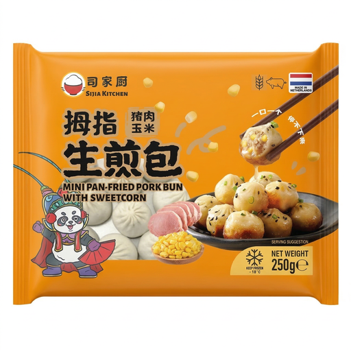 SIJIA Kitchen Mini Pan-fried Pork Buns with Sweetcorn, 250g