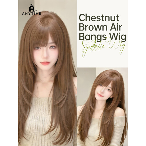 ANYTIME Long Straight Synthetic Wig milk tea champagne brown